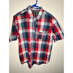 Wrangler ATG Red Blue Plaid Men's Short Sleeve Button Down Shirt Large Outdoor